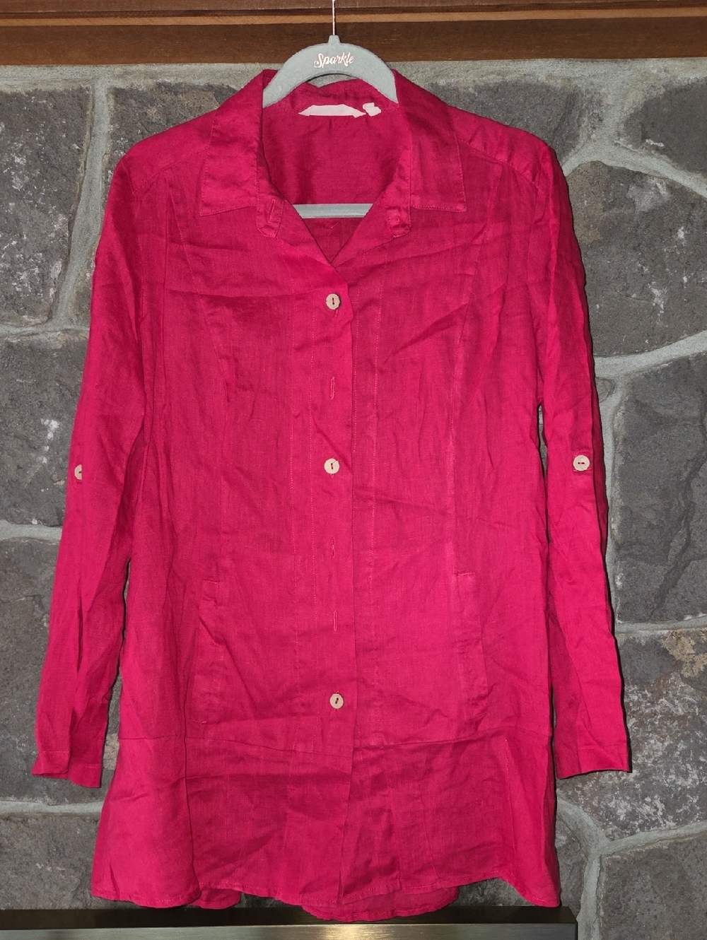 Soft Surroundings Bright Fuchsia Button-Front Trench Shirt